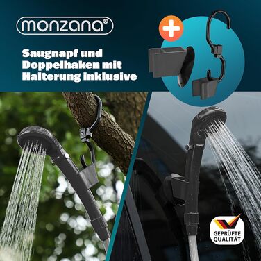 Monzana® Переносна кемпінгова душ з насосом 12V, KFZ-адаптер, сумка для зберігання, 2м шланг, 5м кабель, для авто, собак, саду, антрацит