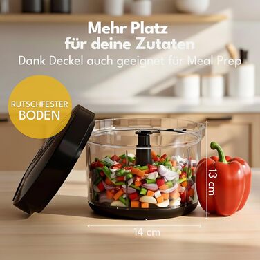 Ручний подрібнювач овочів та цибулі LEBENLANG 1л | Без BPA | Чорний | Для цибулі, часнику, овочів | Багатофункціональний кухонний подрібнювач