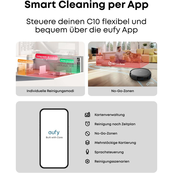 Робот-пилосос eufy C10 з автоматичною станцією самоочищення, 7,3 см, для прибирання килимів, з бічною щіткою для кутів, лазерна та інфрачервона навігація