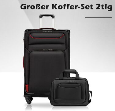 Валіза COOLIFE на 4 колесах з TSA-замком, ручна валіза, тканинна, 2 шт. (Чорний+червоний)