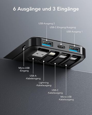 МАг, USB C, 4 кабелі, LED-дисплей, 6 виходів, сумісний з iPhone/Huawei/Samsung, 10000