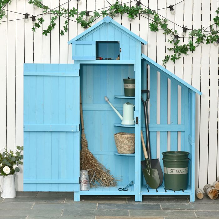 Outsunny Garden Shed Садовий сарай з кімнатою для зберігання дров 3 полиці Асфальтовий дах Ялиця Sky Blue 130x54.5x180см для саду та тераси