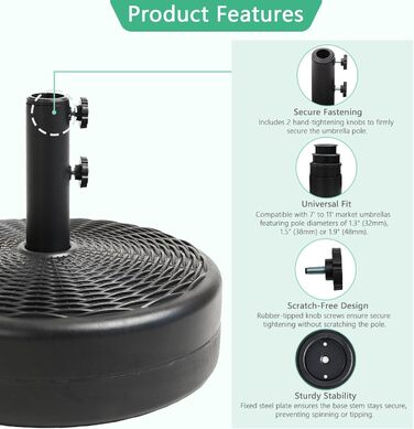 Підставка для парасольки Robuster Helios&Hestia, пластикова, для вулиці, з можливістю засипання водою/піском, 31,8 кг, чорна