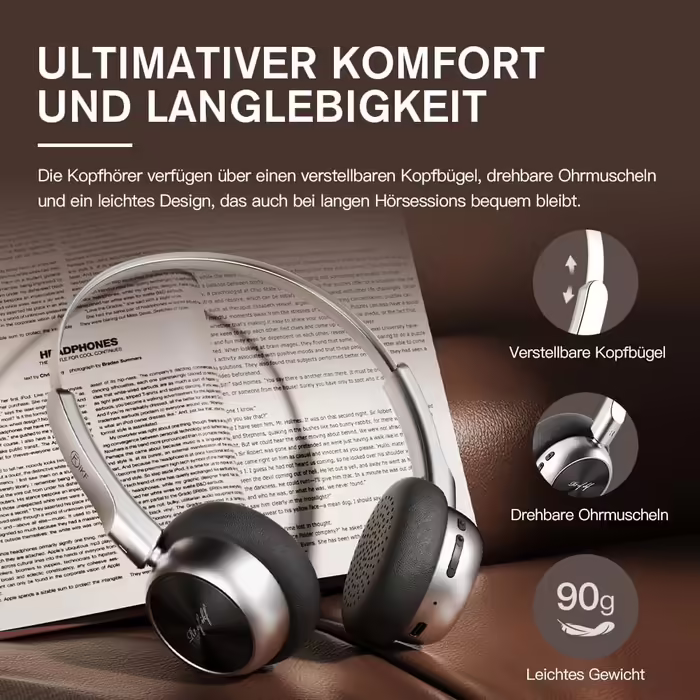 iKF R1 Бездротові Bluetooth накладні навушники ретро-дизайн, 60 годин роботи, стереозвук, режим прозорості, підключення до 2 пристроїв, для iOS/Android, чорні