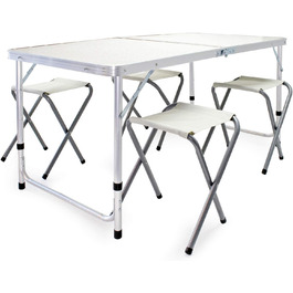 Набір місць для кемпінгу Wiltec Алюміній 5 шт. регульований по висоті стіл з чотирма стільцями, розкладний кемпінговий стіл