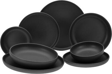 Набір посуду серії Uno 16шт, комбінований сервіз з керамограніту (чорний, посуд із 8 предметів), 22978