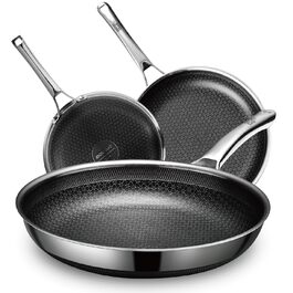 Набір сковорідок 3 шт. 20, 24, 28 см, антипригарне покриття, нержавіюча сталь, для всіх типів плит, індукційні, безпечні, сумісні з духовкою та посудомийною машиною