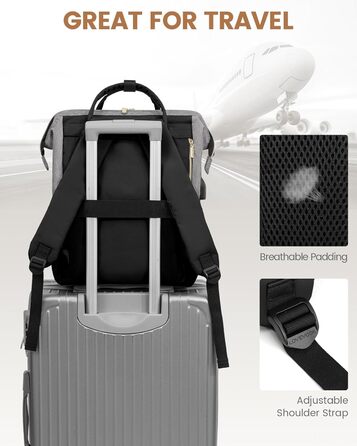 Рюкзак для ноутбука LOVEVOOK для жінок, великий шкільний рюкзак для підлітків, рюкзак ручної поклажі, водонепроникний дизайн, дихаючі плечові лямки, для університету, школи та подорожей, бежево-сірий (17 дюймів, сірий / чорний)