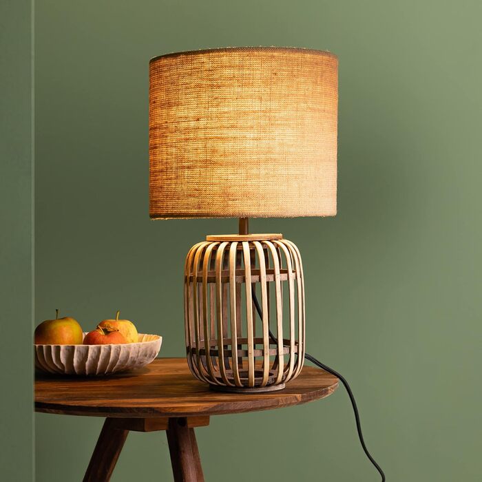 Декоративна настільна лампа Lightbox - Настільна лампа в природному стилі з вимикачем - Бамбук/текстиль - висота 43 см