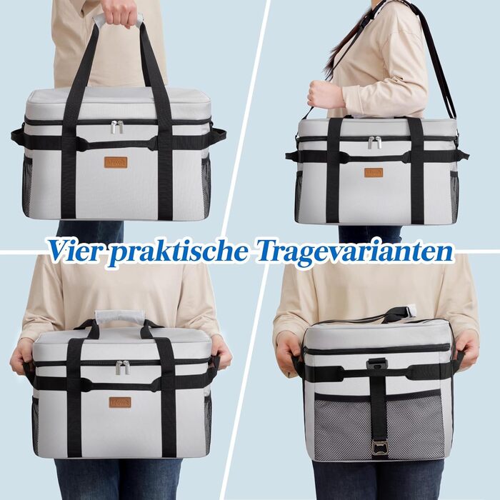 Термосумка-холодильник Lifewit 30л для пікніка, їжі та напоїв (Сріблясто-сіра) - Складана, ізольована сумка-холодильник для роботи, кемпінгу