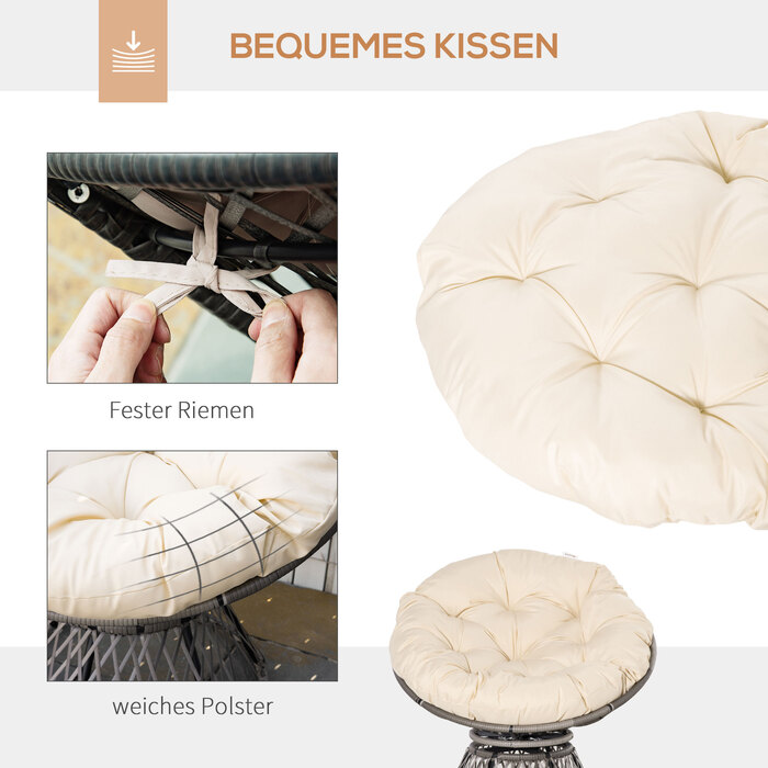 Крісло-гойдалка Outsunny Papasan, плетене крісло, м'яке сидіння, ротанг з штучного волокна, поворотне, металевий каркас, 87 x 97 x 90 см, бежеве