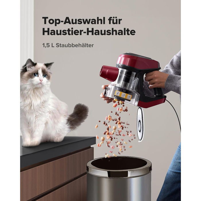 Ручний пилосос Vexilar C8 з кабелем - 600W, 60kPa, 7м кабель, безперешкодна щітка для підлоги, 1.5L безмішковий контейнер для твердих поверхонь, килимів та шерсті тварин