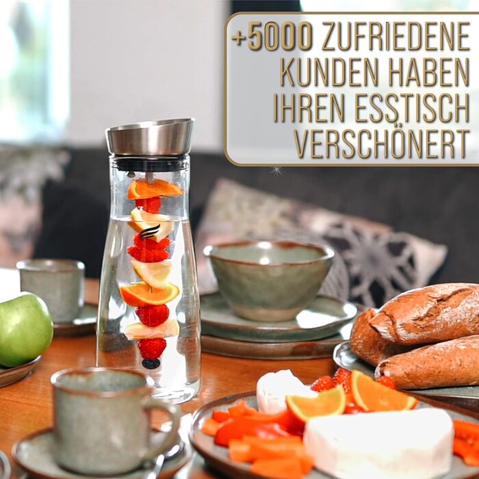 Скляна джезва 1.0л Laura - Преміум глечик для води з кришкою з нержавіючої сталі та вставкою для фруктів з термостійкого боросилікатного скла