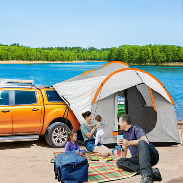 Outsunny Rear Tent Автомобільний купольний намет на 6 осіб з 3 дверима та вікнами, Намет задніх дверей для каравану та позашляховика з поліестеру, світло-сірий