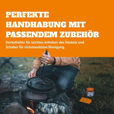 Набір Dutch Oven Petromax Feuertopf ft9-t: чавунний казан 7,5 л з плоским дном, підставкою, піднімачем кришки, пастою для догляду та скребком для гриля та відкритого вогню
