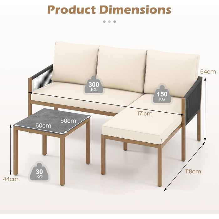 Садовий набір меблів з ротангу COSTWAY: Лаунж-комплект з столом та подушками для саду, балкону, тераси (Бежевий)