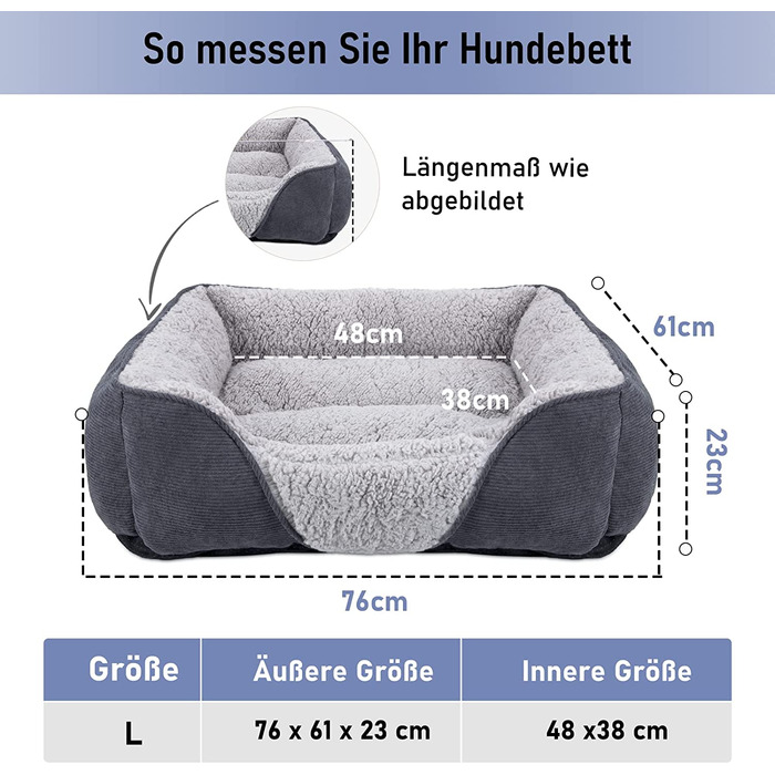 Ліжко для собак Joejoy кошик для великих собак миється-пухнаста кошик для собак, нековзна кошик для собак ліжка для собак, затишний плюшева кошик для собак і кішок (XL 896323 см сірий) (довжина(766123 см))