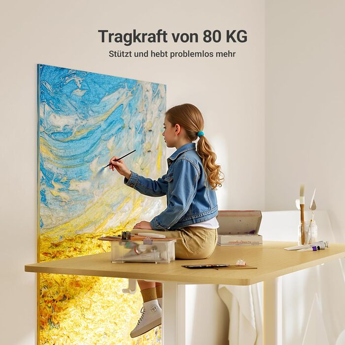 Регульований стіл Claiks з підняттям, 80 кг, 3 пам'ять, для дому/офісу, білий (180 x 80 см, бежевий)