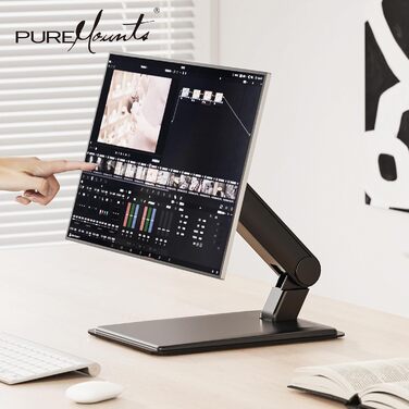 Кріплення для монітора PureMounts, підставка для сенсорного монітора, 17-32 дюйми, до 8 кг, VESA 75/100, 360° обертання, регулювання висоти, нахил, чорний