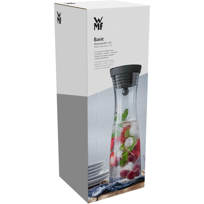 Скляна карафа для води WMF Basic, 1 літр з кришкою, Silikondeckel, CloseUp-Verschluss