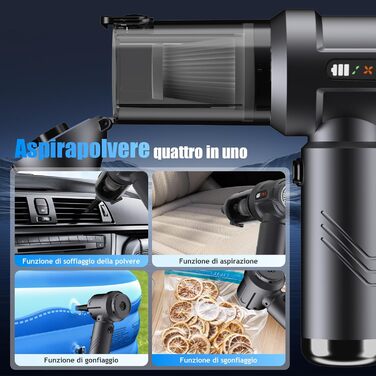 Акумуляторний ручний пилосос 4 в 1 для дому та авто, 25000Па, бездротовий портативний пилосос з автоматичним спорожненням контейнера, для шерсті тварин, сірий