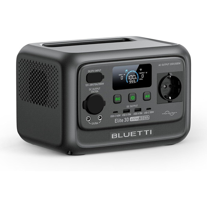 BLUETTI Elite 30 V2: Портативна електростанція 288 Wh, LFP акумулятор, 600W, Power Lifting 1500W, сонячний генератор для кемпінгу та екстрених ситуацій
