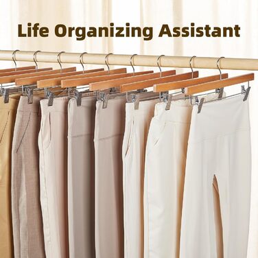 Дерев'яні вішалки для штанів та одягу HOUSE DAY з кліпсами, 25 шт. - білі, 35,5 см, поворотний гачок, економія місця