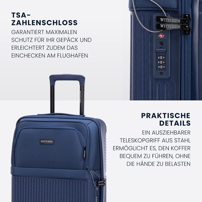 Набір валізWITTCHEN AXIS 3 шт. | Ручна та велика валіза | Гібрид ABS Nylon з TSA замком, телескопічною ручкою та 360° колесами | (Темно-синій, 55 x 37 x 21,5 см)