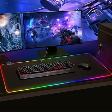 Килимок для миші ігровий RGB 900x400mm XXL чорний. Водостійкий, з підсвічуванням, антиковзаючий для ПК, ноутбука, ігор.
