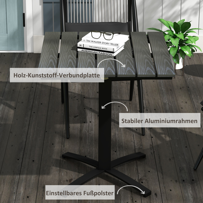 Обідній стіл Outsunny Garden для 4 осіб Квадратний балконний стіл Wood Look Алюміній сірий 70x70x76 см для патіо та саду