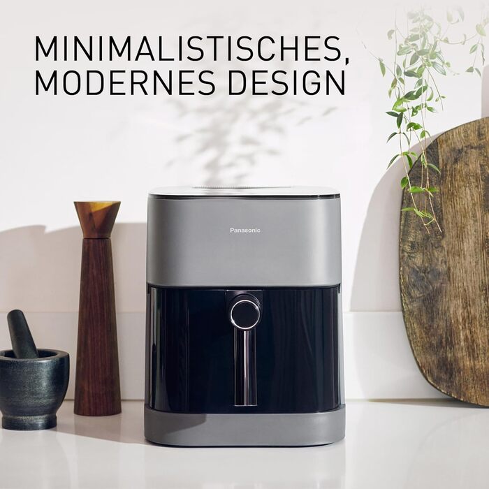 Фритюрниця повітряна Panasonic NF-CC500SXE, 5 л, з вікном, 80–200 °C, 11 програм, LCD-дисплей, покриття антипригарне, сірий матовий, ETM Award 2024