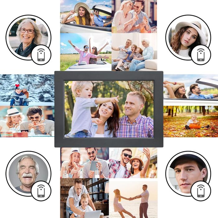 Frameo Цифровий фоторамка 10.1 дюйма з Wi-Fi, HD сенсорний екран, 16GB пам'яті, автоматичне обертання, віддалене завантаження фото та відео, чорний