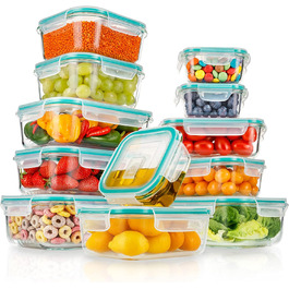 Коробка для зберігання 24 шт. (12 контейнерів та 12 кришок), набір скляних коробок для зберігання, контейнери для приготування їжі, що заморожуються, посуд для мікрохвильової печі без вмісту BPA, герметичні коробки для зберігання бірюзового кольору (макс. 60 символів)
