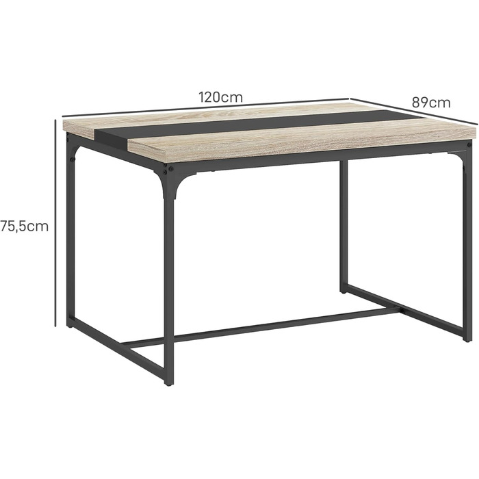 Стіл обідній HOMCOM для 6 осіб, кухонний стіл, індустріальний стиль, чорний метал та дерево, 120 x 89 x 75,5 см