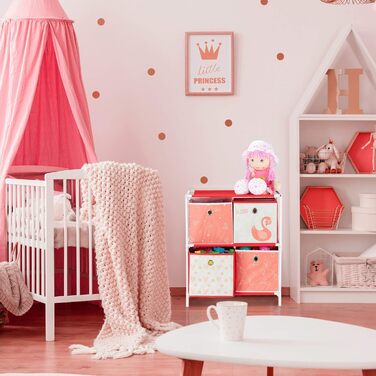 Дитяча полиця Relaxdays з іграшками, Дівчинка, Дизайн лебедя, Полиця Дитяча кімната, HBD 62 x 53 x 30 см, білий/червоний (3 коробки)