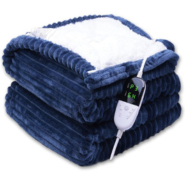 Електрична ковдра ITSHINY 180x135 см з цифровим регулятором, 6 режимів нагріву, таймер 1-10 годин, захист від перегріву, пральна, м'який фланель (Блакитна)