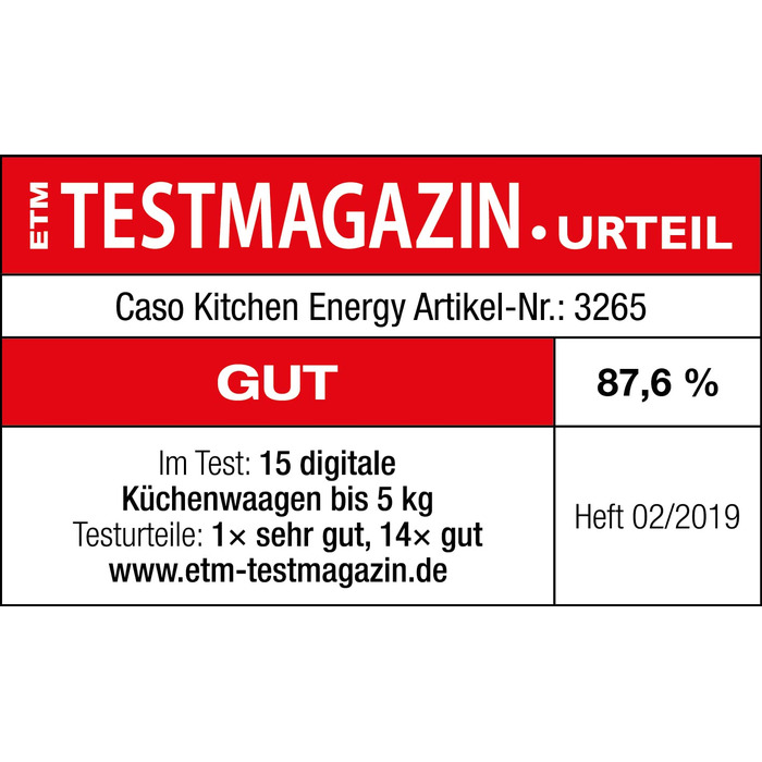 Кухонні ваги CASO Energy Design - переможець тесту Haus & Garten, без батарейок, до 5 кг з кроком 1 г