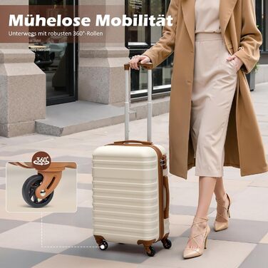 Набір валіз COOLIFE 3шт: велика валіза, сумка для подорожей, культиватор. ABS, TSA-замок, 4 колеса. Білий/коричневий.