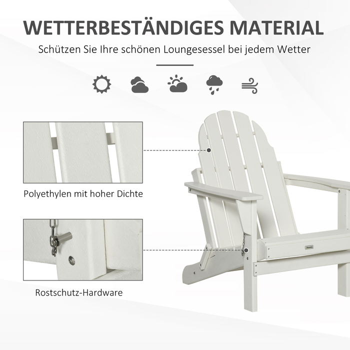 Садове крісло Outsunny Adirondack складне 75x87x93см, біле садове крісло для балкона та садових меблів