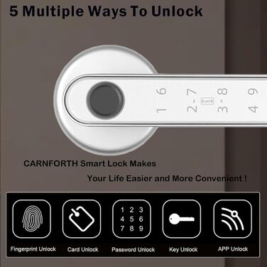 Розумний замок з відбитком пальця Smart 5-в-1: App-керування, відбиток пальця, IC-карта, пароль, запасний ключ. Електронний цифровий замок для дверей. Підходить для розумних дверей срібного кольору.