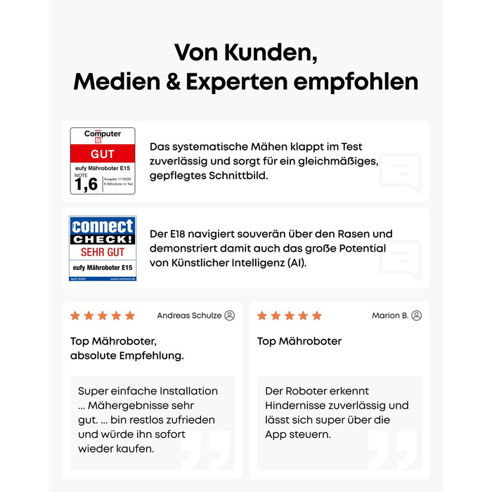 Робот-газонокосарка eufy E15 без дроту, до 800 м², TrueVision, навігація, уникнення перешкод, керування через додаток