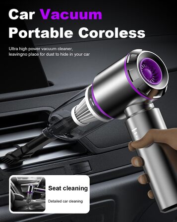 Акумуляторний ручний пилосос KITBEZN для авто та дому, безщітковий двигун, 26000Па, 3 режими потужності, бездротовий, фіолетовий