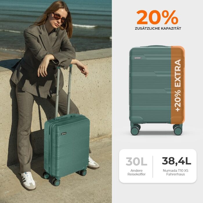 Набір валіз NUMADA Upfly T10 3 шт. ABS: ручна валіза 55x40x20 см, середній кофр 66x44x26 см, косметичка. Набір валіз, міцний та безпечний