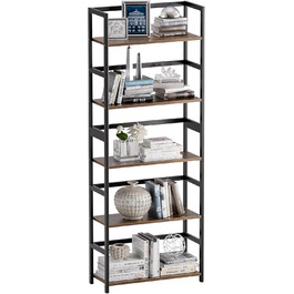 5-ярусна полиця для книг, індустріальна полиця з бамбуковим каркасом, сучасна вітрина, органайзер для зберігання з дерева для вітальні, домашнього офісу, рустикальний коричнево-чорний колір