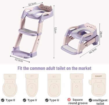 Дитячий унітаз-сходи 3-в-1 з поручнями, регульована висота, рожевий - тренажер для привчання до горщика
