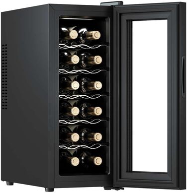 Винний холодильник Cecotec Bolero Grandsommelier 830 Coolcrystal: 12 пляшок, чорний, термоелектрична охолодження, 8-18°C, LED, без шкідливого газу