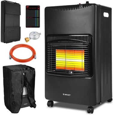 Газовий нагрівач BRAST Vulkan 4200W з керамічним нагрівачем | 3 режими нагріву | з захисним кожухом, редуктором, шлангом та індикатором рівня газу | складний та мобільний | для балонів до 15кг | газовий нагрівач, обігрівач, нагрівальний прилад