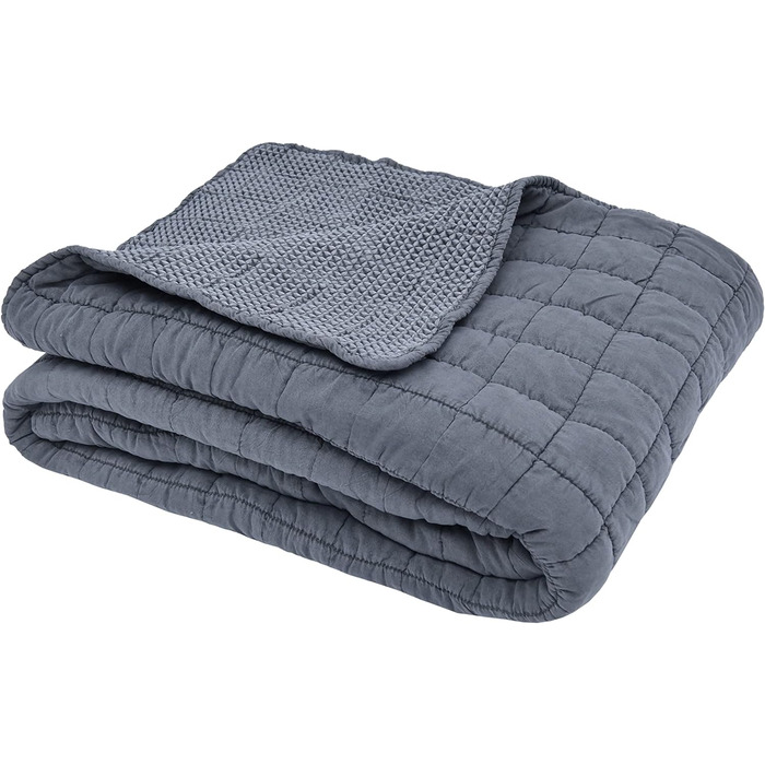 Стьобаний плед для дивана, ліжка, супер м'який, теплий, затишний, розкішний, 200 х 150 см, сірий (200см х 150см, джинсовий синій)