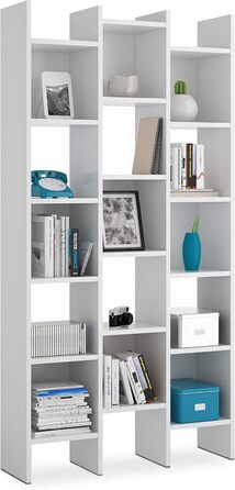 Книжкова шафа з п'ятьма полицями, колір artik білий з деталлю кольору дуба, розміри 90 х 180 х 25 см (арктичний білий)