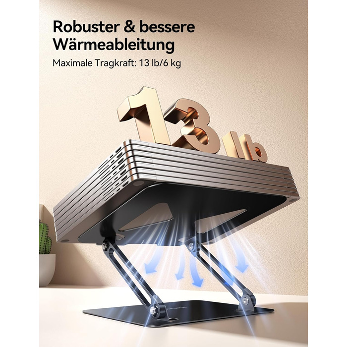 Підставка для ноутбука TECKNET, металева, регульована, 10-17.3 дюймів, чорна